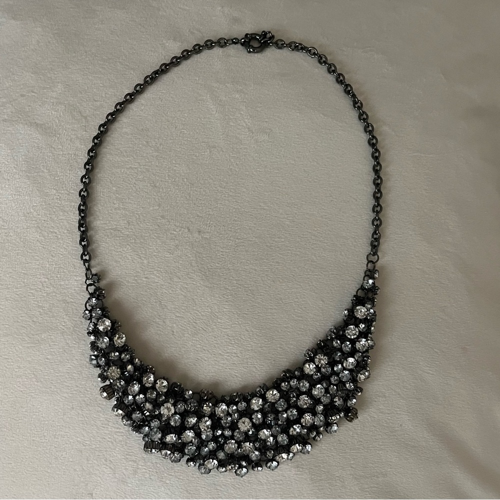 J. Crew Rhinestone Cluster Necklace Black Finish